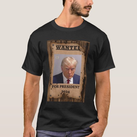 Trump Gezocht voor President 2024 Mugshot Shirt (Voorkant)