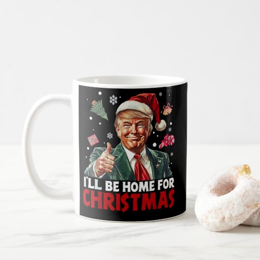 Trump Gift Wrap | Ik zal thuis zijn voor Kerstmis Koffiemok (Met donut)
