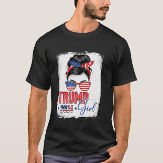 Trump Girl Funny Messy Bun Trump 2024 Verkiezingsn T-shirt