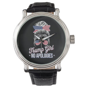 Trump Girl Geen Excuses Messy Bun Retro Vintage Horloge