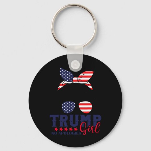 Trump Girl Geen excuses Messy Bun Trump 2024 Ameri Sleutelhanger (Voorkant)