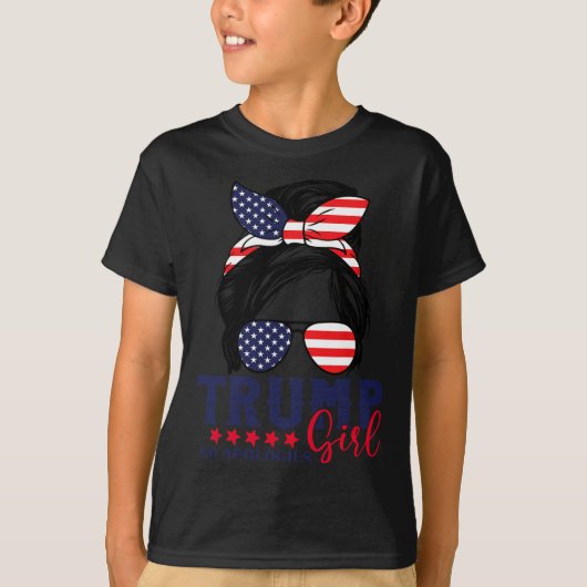 Trump Girl Geen excuses Messy Bun Trump 2024 Ameri T-shirt (Voorkant)