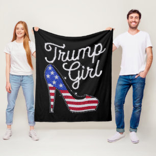 Trump Girl High Heel Amerikaanse Vlag Bling Patrio Fleece Deken
