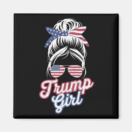 Trump Girl Messy Bun  Amerikaanse vlag Magneet (Voorkant)