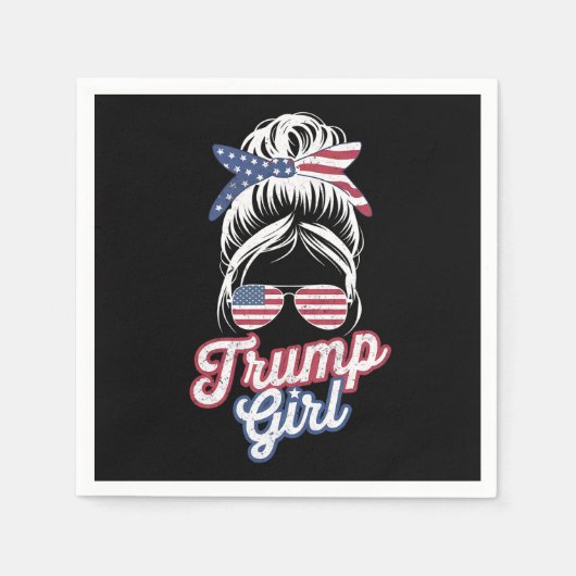 Trump Girl Messy Bun  Amerikaanse vlag Servet (Voorkant)