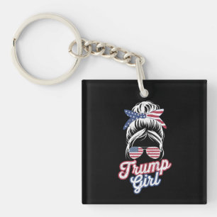 Trump Girl Messy Bun  Amerikaanse vlag Sleutelhanger