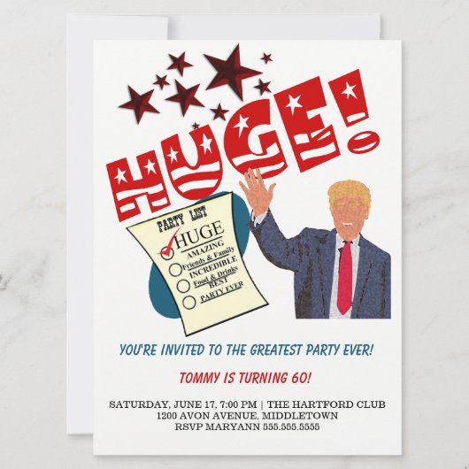 Trump Grootste Feest Eens Feest HUGE Feest Kaart (Voorkant)