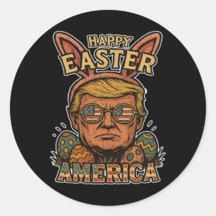 Trump Happy Pasen Konijn Eieren Jacht Lente Grappi Ronde Sticker