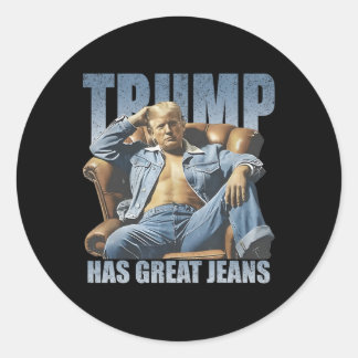 Trump Heeft Grote Broeken Grappig Retro  Ronde Sticker