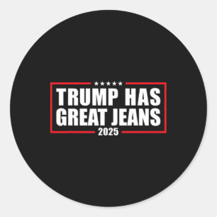 Trump Heeft Grote Broeken Grappige Retro Denim Mem Ronde Sticker