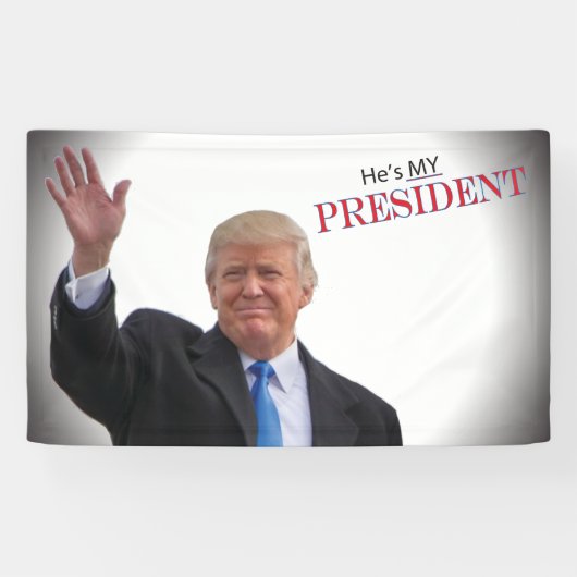 Trump Hij is mijn President 🤍 ️🧡 💙 Patriottisch Spandoek (Horizontaal)