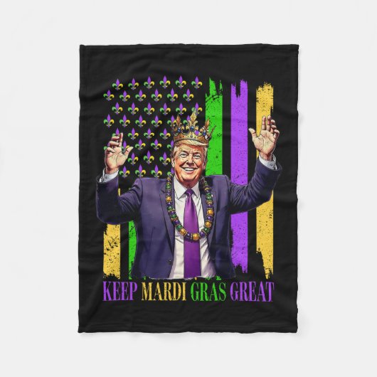 Trump Houdt Mardi Gras Groot Fleece Deken (Voorkant)