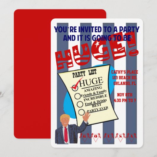 Trump HUGE Celebration Cocktail Party Invitation Kaart (Voorkant / Achterkant)