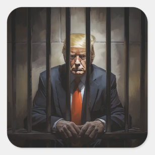 Trump in de gevangenis. vierkante sticker