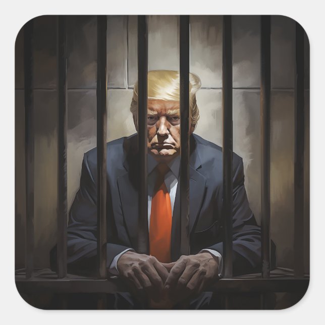 Trump in de gevangenis. vierkante sticker (Voorkant)