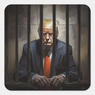Trump in de gevangenis. vierkante sticker