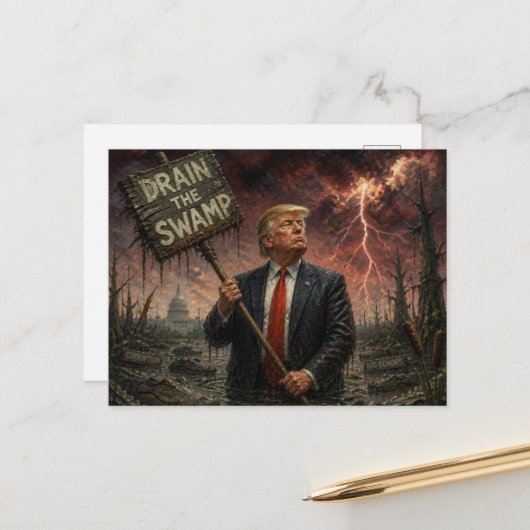 Trump in het moeras Bliksem in de lucht Briefkaart (Voorkant / Achterkant in situ)