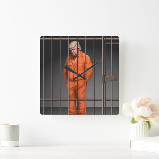 Trump in Jail Acrylic Wall Clock, Square Vierkante Klok (Huis)