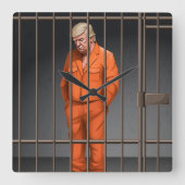 Trump in Jail Acrylic Wall Clock, Square Vierkante Klok (Voorkant)