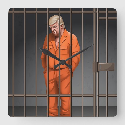 Trump in Jail Acrylic Wall Clock, Square Vierkante Klok (Voorkant)