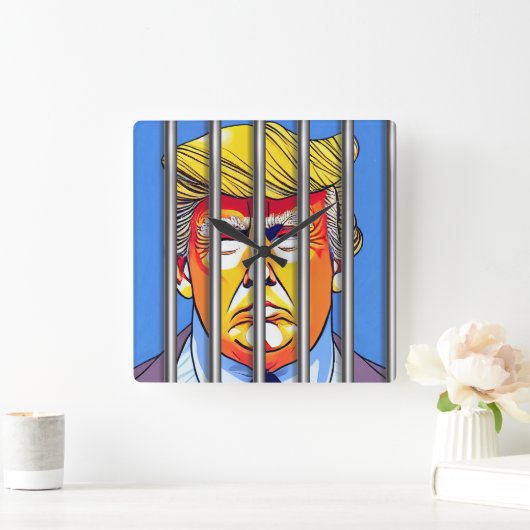 Trump in Jail Acrylic Wall Clock, Square Vierkante Klok (Huis)