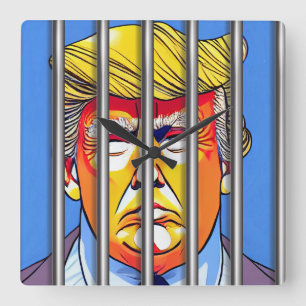 Trump in Jail Acrylic Wall Clock, Square Vierkante Klok