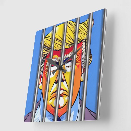 Trump in Jail Acrylic Wall Clock, Square Vierkante Klok (Hoek)