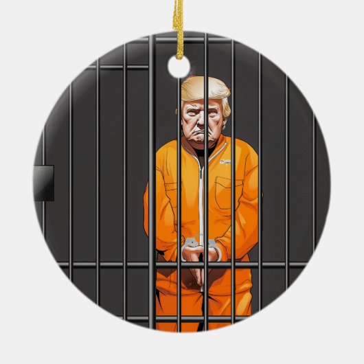 Trump in Jail Ceramic Circle Ornament (Achterkant)