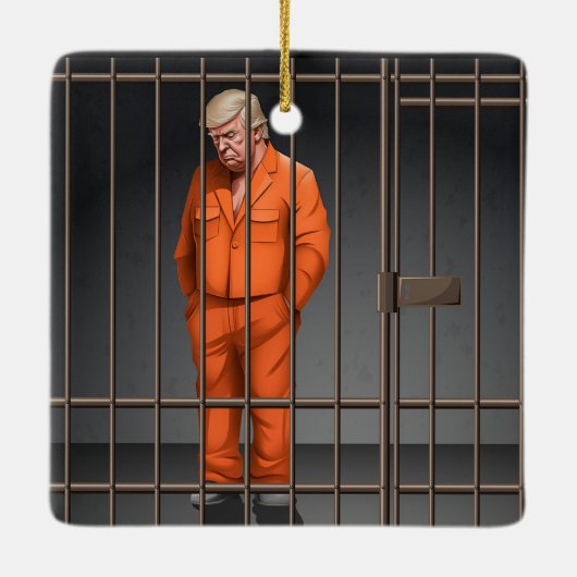 Trump in Jail Ceramic Square Ornament (Achterkant)