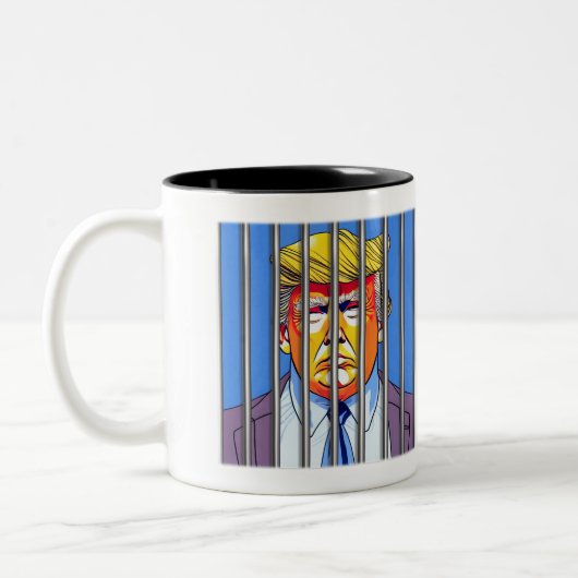 Trump in Jail Two-Tone Mok, 11 oz Tweekleurige Koffiemok (Links)
