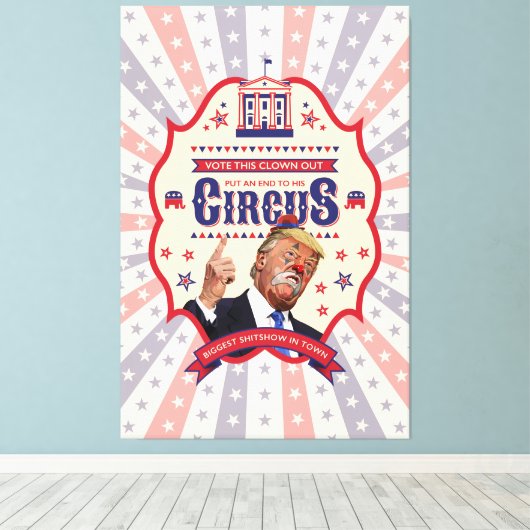 Trump is een clown -  Circus Poster Canvas Afdruk (Insitu (Houten vloer))