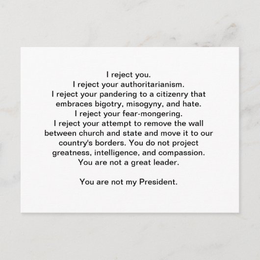 Trump is niet mijn President Briefkaart (Voorkant)