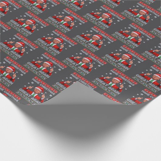 Trump Kerstman Hoed, Donald Trump Grappig Kerstcad Cadeaupapier (Hoek)