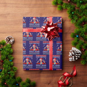 Trump Kerstman Hoed Maak Kerst Groot Opnieuw Blauw Cadeaupapier