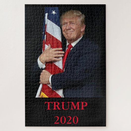 Trump knuffelt de Amerikaanse vlag Legpuzzel (Verticaal)