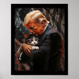 Trump knuffelt een Oranje kat 2024 en maakt katten Poster