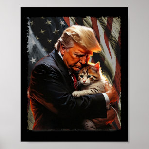 Trump knuffelt een Oranje kat 2024 en maakt katten Poster