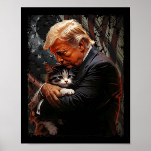 Trump knuffelt een Oranje kat 2024 Poster