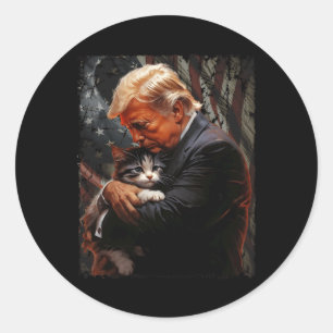 Trump knuffelt een Oranje kat 2024 Ronde Sticker