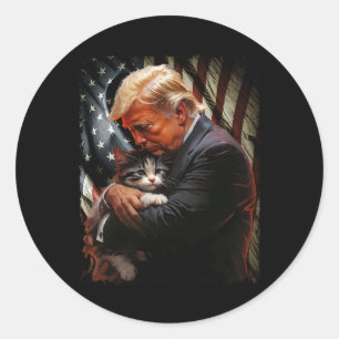 Trump Knuffelt Met Een Oranje Kat 2025 Maakt Katte Ronde Sticker
