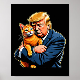Trump Knuffelt met Oranje Kat Grappig 2024 Verkiez Poster