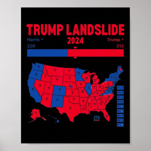 Trump Landslide 2024 Electoral Map 312 Winnende ka Poster (Voorkant)