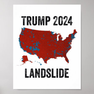 Trump Landslide Verkiezingskaart 2024 Funny Pro Tr Poster