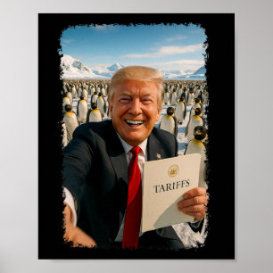 Trump legt tarief op voor pinguïn ironische politi poster