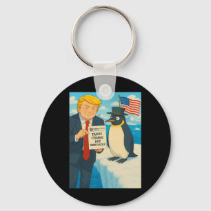 Trump legt tarieven op aan pinguïn anime politiek sleutelhanger