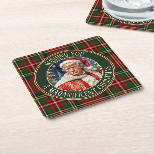 Trump MAGA Christmas Royal Stewart Tartan Plaid Kartonnen Onderzetters (Schuin)