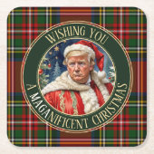 Trump MAGA Christmas Royal Stewart Tartan Plaid Kartonnen Onderzetters (Voorkant)