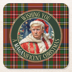 Trump MAGA Christmas Royal Stewart Tartan Plaid Kartonnen Onderzetters