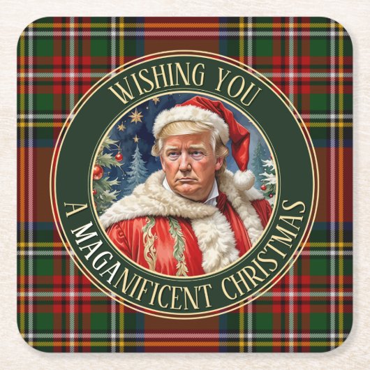 Trump MAGA Christmas Royal Stewart Tartan Plaid Kartonnen Onderzetters (Voorkant)