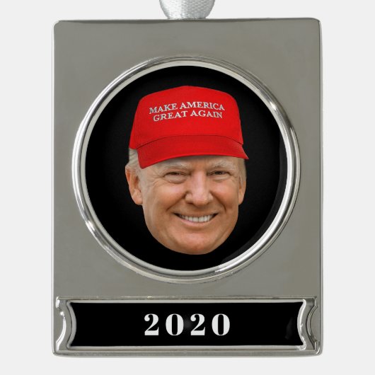 TRUMP MAGA Kerstmis Verzilverd Banner Ornament (Voorkant)